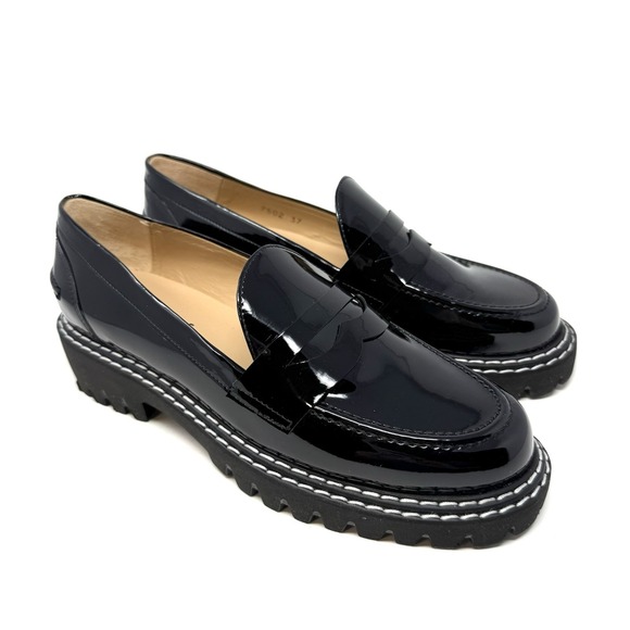 Womens Jon Josef Gogo Penny Loafers Black Patent‎ Leather Lug Soles Sz 37 US 7 - Picture 5 of 15